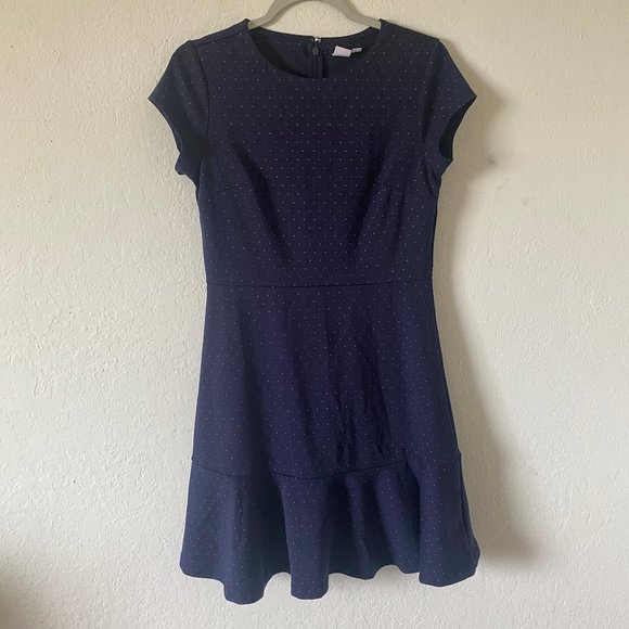 Gap Womens Dress Polka Dot Navy Blue Size 6 Minimalist Short Sleeve Zip Summer - Picture 1 of 9